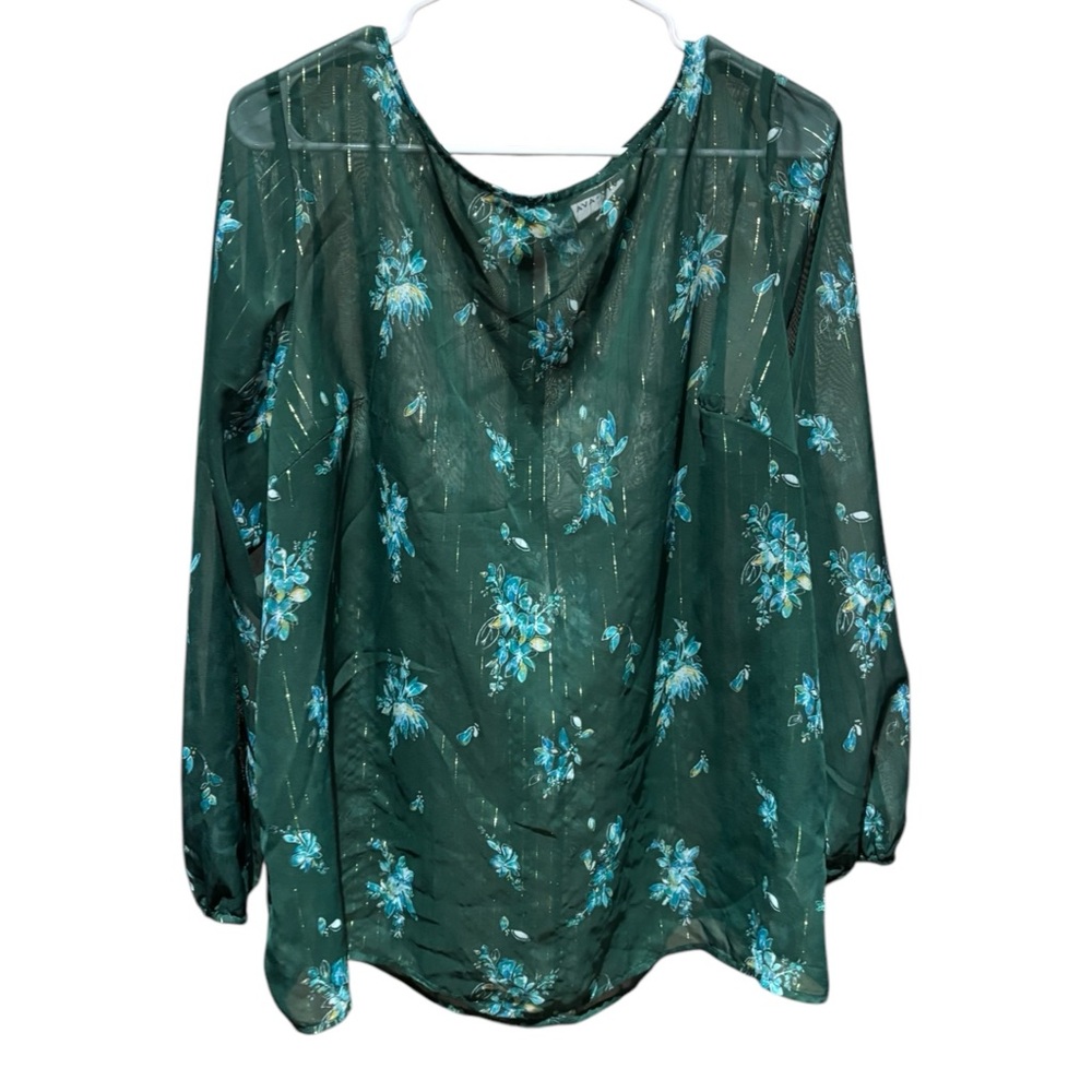 Ava & Viv Green Sheer Blouse 1X